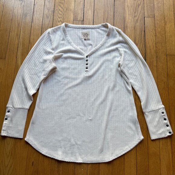 Chaser Size XL White Y2K Textured Waffle Knit Thermal Henley Long Sleeve Top - Picture 3 of 14